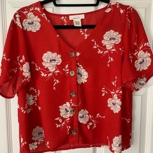 Button Up V-Neck Flowery Blouse